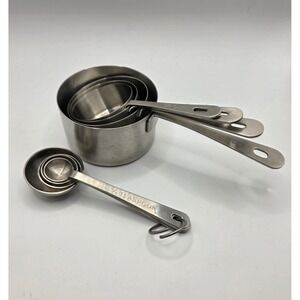 Vtg Amco 18/8 Stainless Steel Measuring Cups & Spoons 8pc Heavy Duty Rustproof